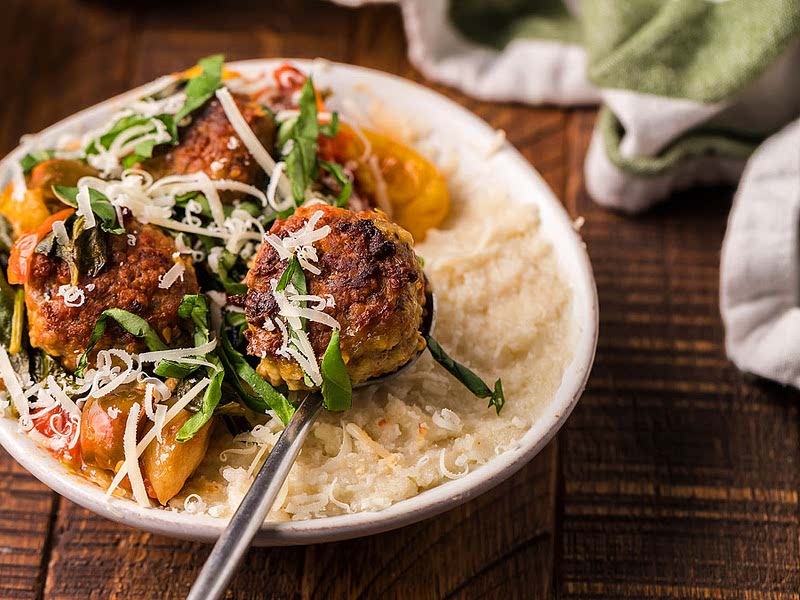 Roasted Tomato and Meatball Polenta Recipe Whisk