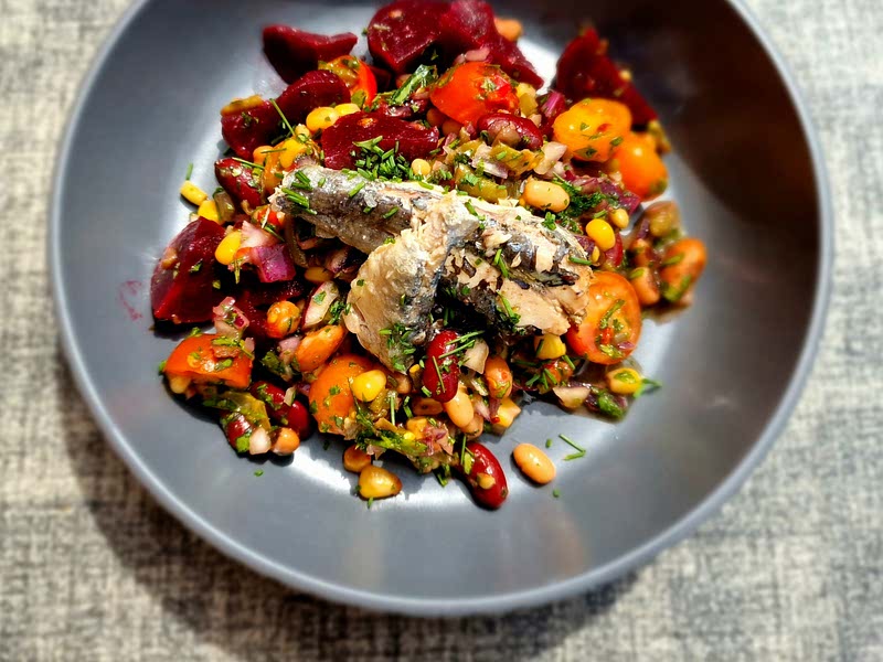 Mixed Bean, Sardines, and Beetroot Herb Salad Recipe Whisk