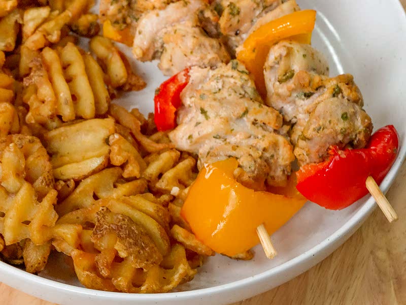 Air Fryer Greek Chicken Kabobs Recipe Whisk