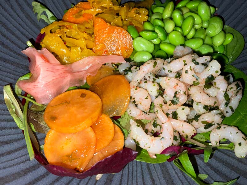 Coriander Prawns, Kimchi and Edamame Salad Bowl with Gochujang D Recipe
