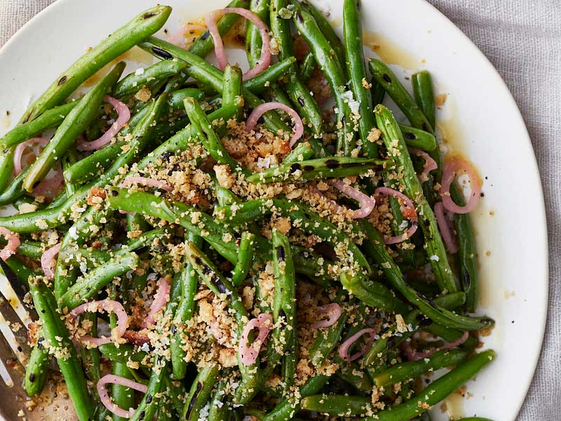 Blistered Green Beans with Pickled Shallots and Toasted Breadcrumbs