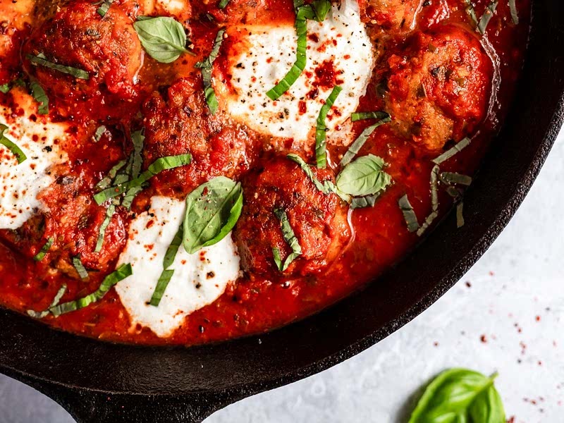 Healthy Turkey Meatballs in Tomato Basil Sauce with Burrata Recipe Samsung Food