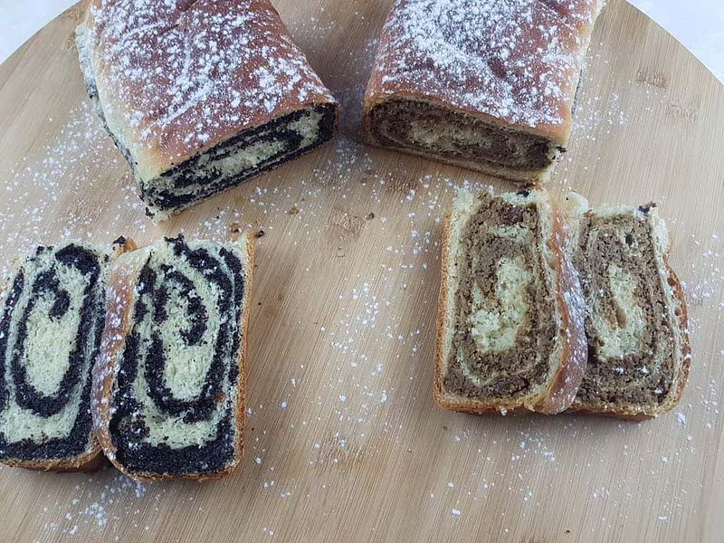 Traditional Croatian raised cake with poppy seeds and walnuts (GIBANICA