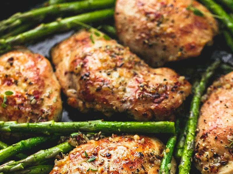 One Pan Garlic Herb Chicken and Asparagus Recipe Samsung Food