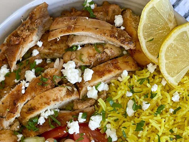 Mediterranean chicken and rice bowl Recipe Samsung Food