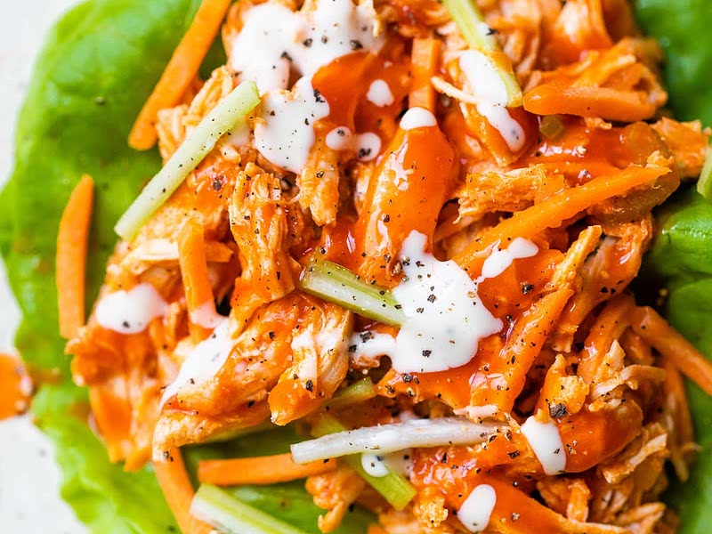 Buffalo Chicken Lettuce Wraps (Slow Cooker, Instant Pot) Recipe