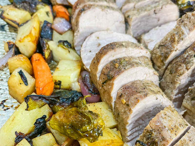Sheet pan roasted pork loin with veggies Recipe Samsung Food