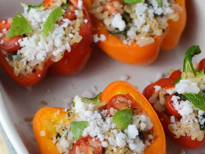 Easy Barley Stuffed Peppers with Basil and Feta (Vegan) Recipe