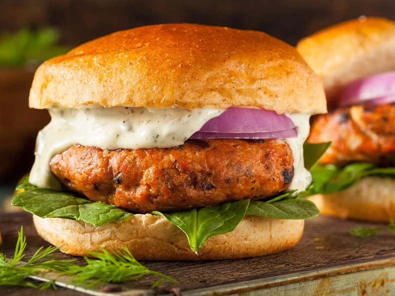 Gourmet Salmon Burger With Dijon Dill Sauce Recipe Samsung Food