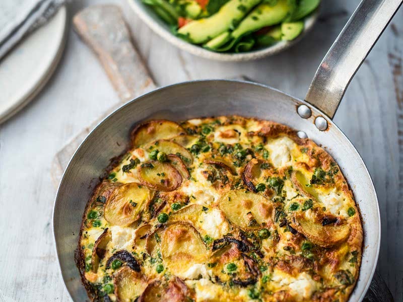 Pea, feta and mint frittata with a lemondressed salad recipe Recipe Samsung Food