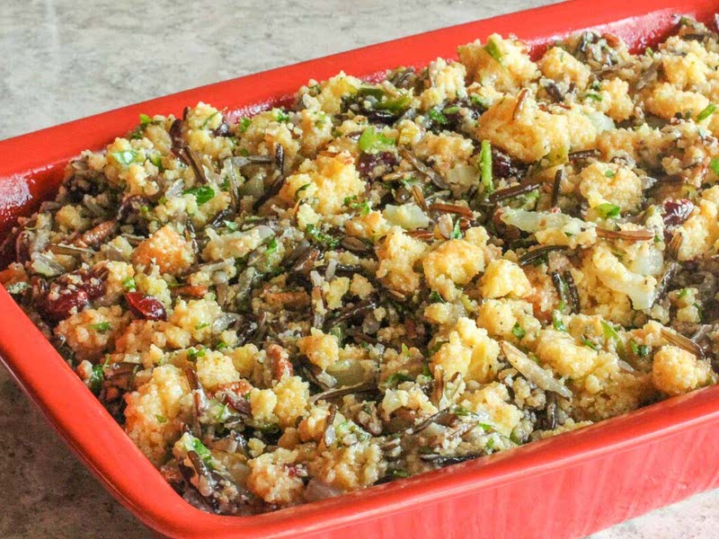 Cornbread and Wild Rice Stuffing with Pecans & Cranberries Recipe