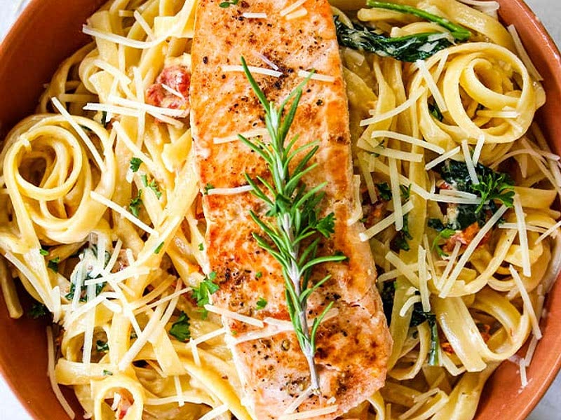 Creamy Tuscan Salmon and Pasta Recipe Whisk