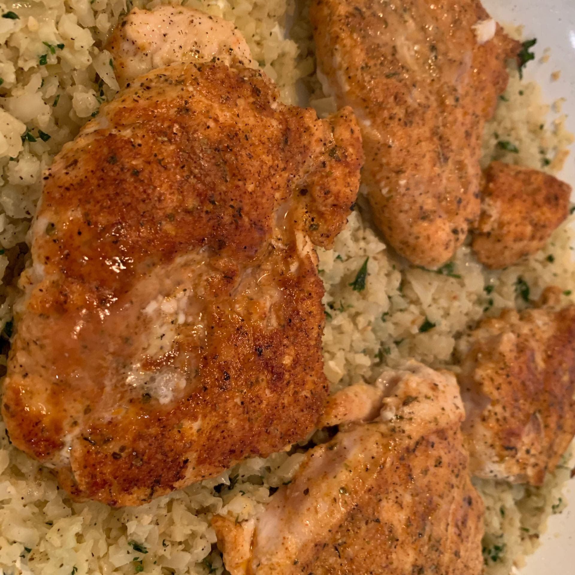 15Minute Garlic Butter Chicken with Parmesan Cauliflower Rice Recipe