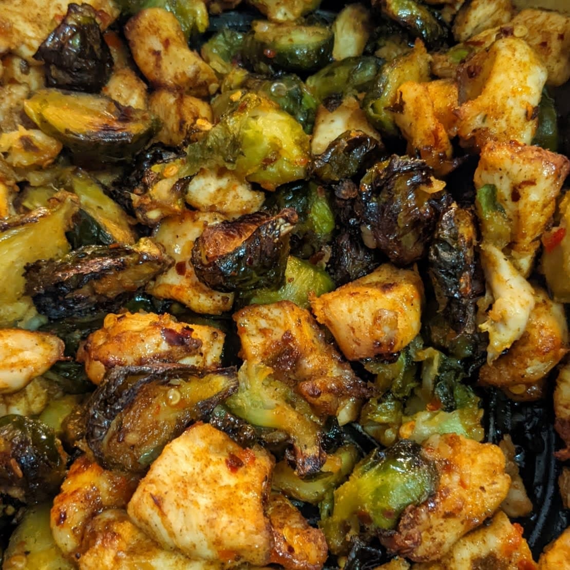 Air Fryer Sweet Chili Chicken and Brussels Sprouts Recipe Samsung Food