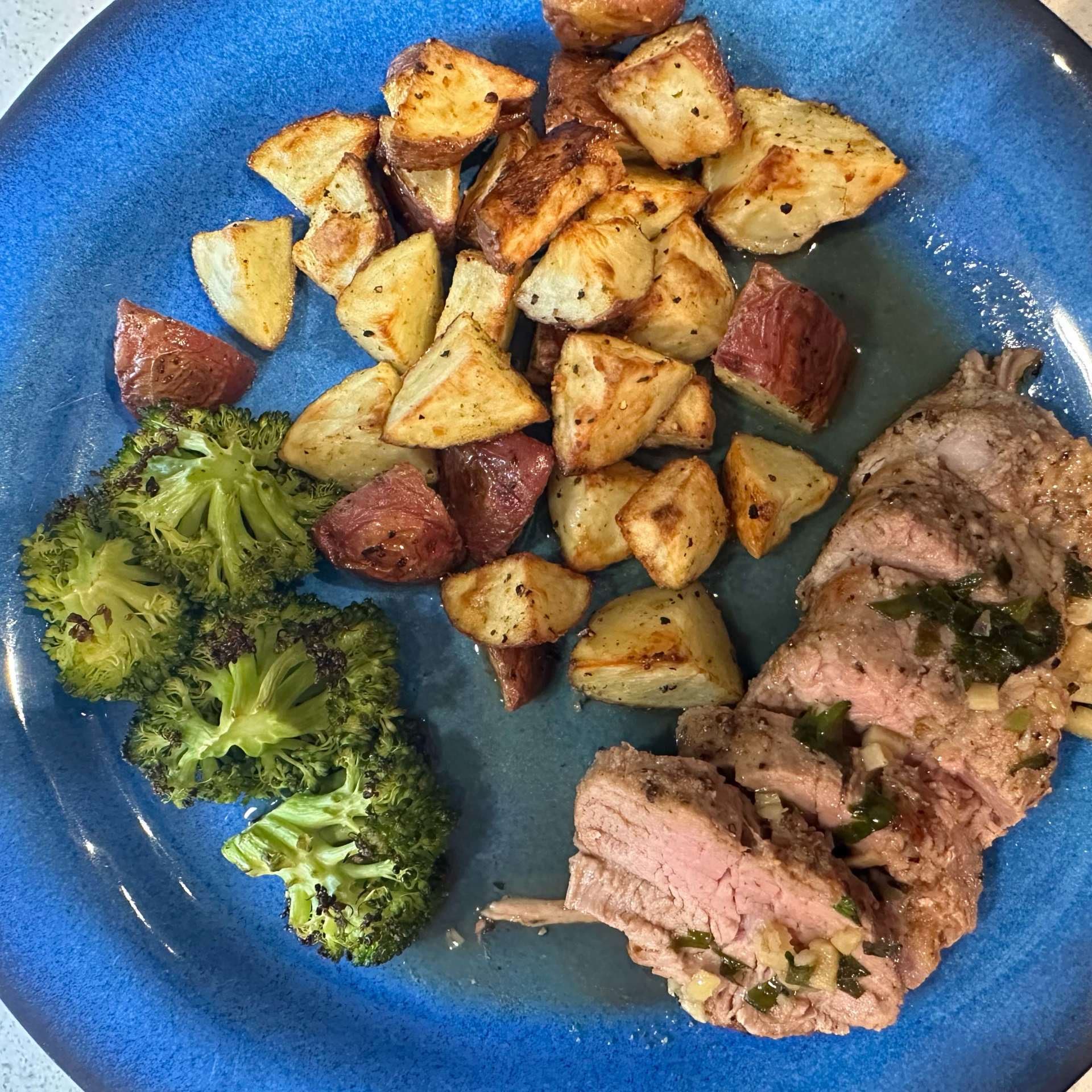 Honey Thyme Pork Tenderloin with Roasted Potatoes & Broccoli Recipe