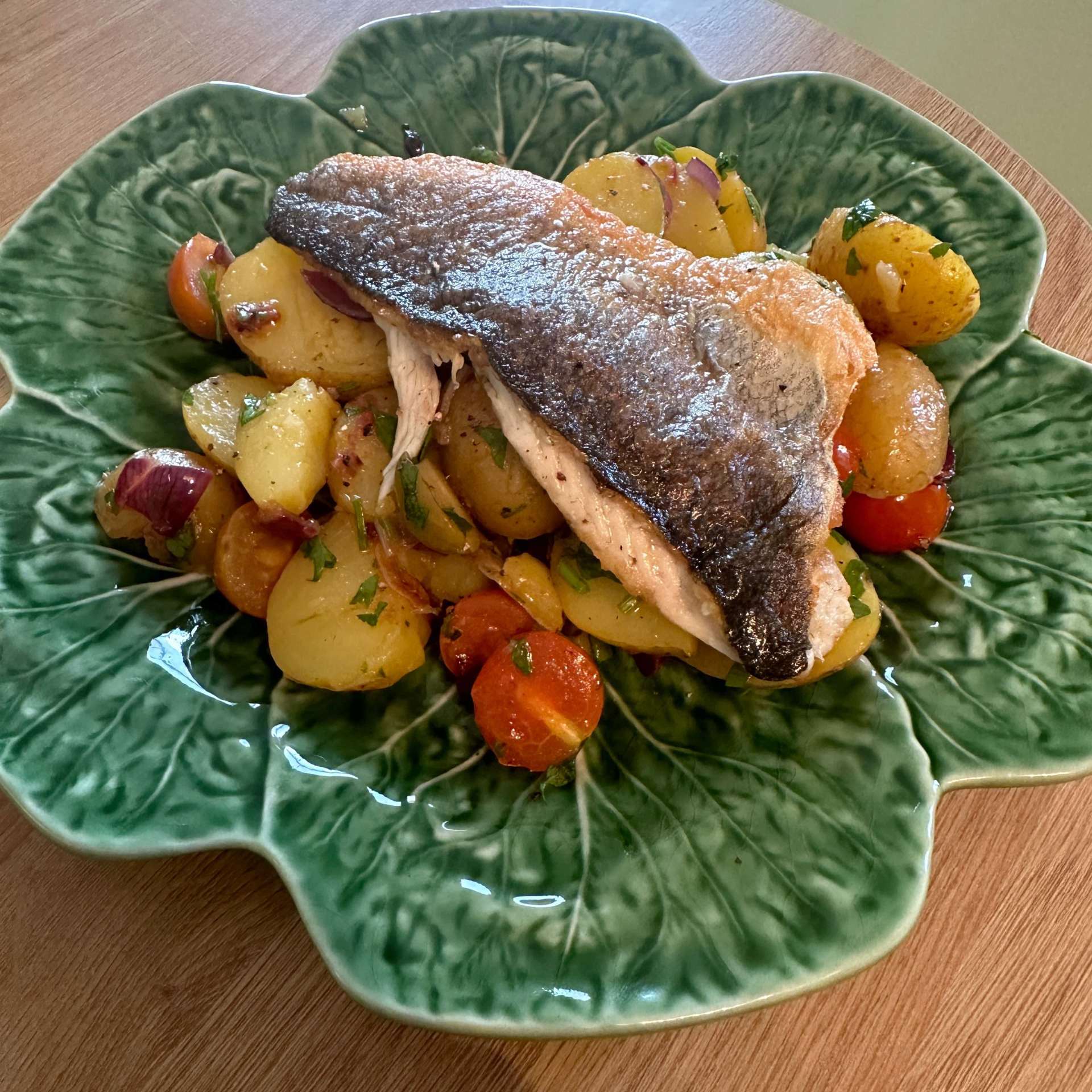 Pan Fried Sea Bass With Mediterranean Crushed Potatoes — Chris Baber Recipe Whisk 4317