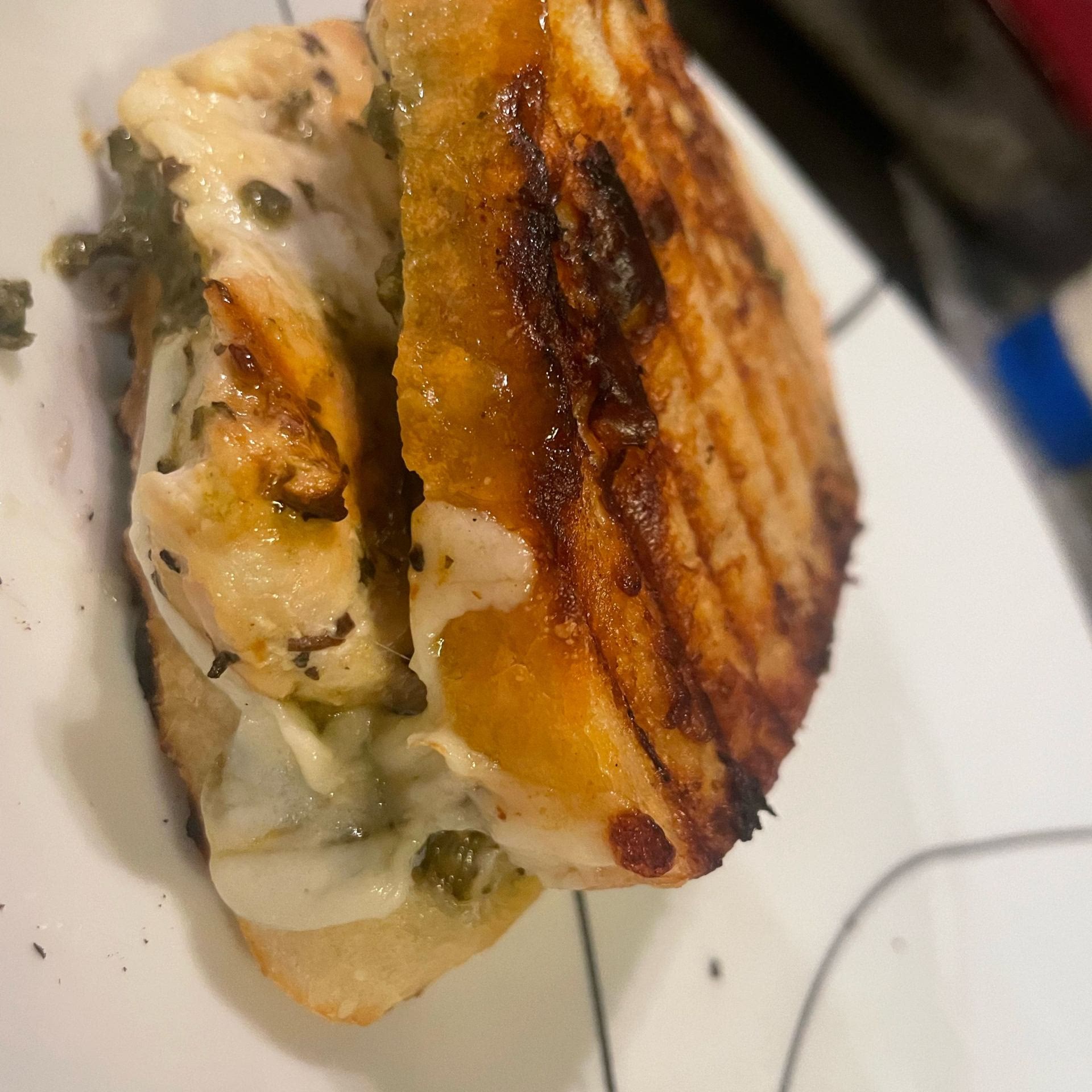 Pesto Chicken Melt on Crispy ParmGrilled Sourdough Recipe Samsung Food
